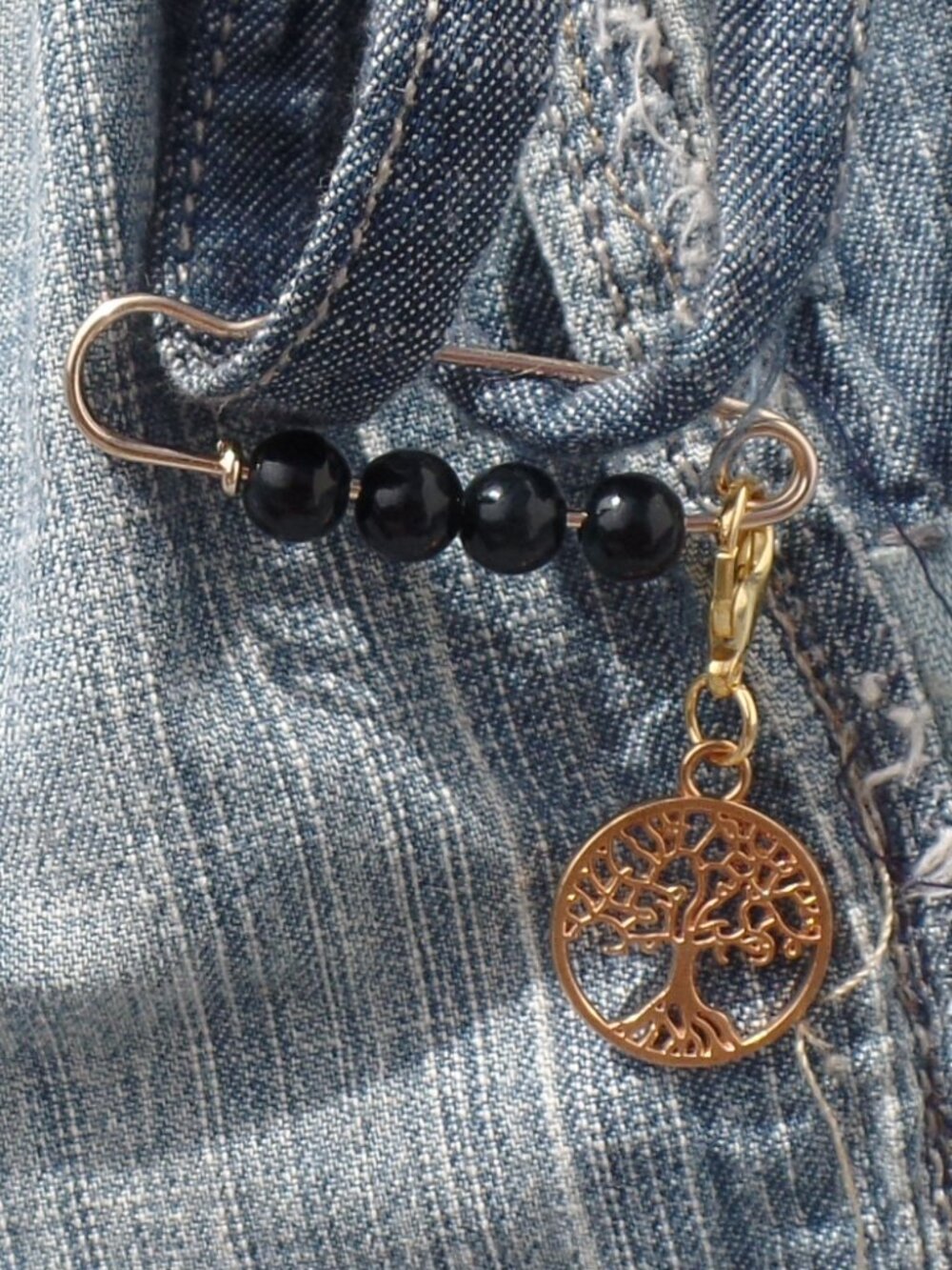 Hand Crafted Safty Pin Tree of Life Brooch